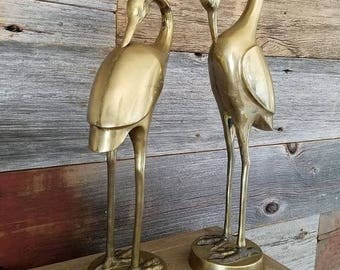 Large Brass Crane Set, Crane figurines for mid century modern decor or beach house
