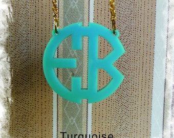 Two Initials Monogram Necklace - Circle Monogram Name Acrylic Monogram Jewelry