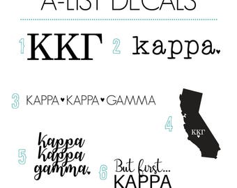 Kappa Kappa Gamma Decal Pack / Kappa Kappa Gamma Stickers / Sorority Decal Set of 6 / Kappa Car Decal / Laptop Decal / KKG Vinyl Decal Set