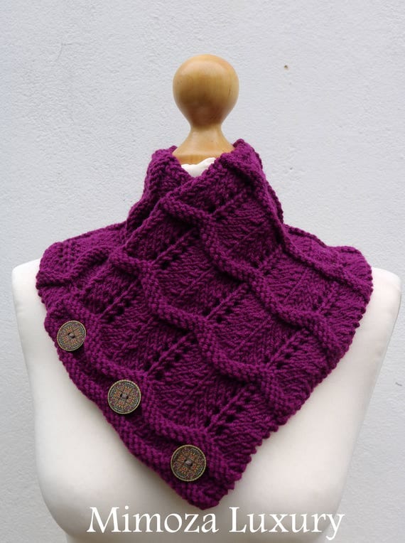 Grape Purple Merino Wool Hand Knitted Scarf, Knit scarf wrap violet Scarf, Shawl, Wrap, Neck warmer, knit scarf, purple women's knit scarf