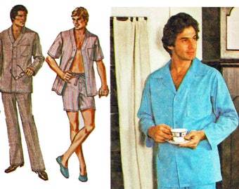 Mens Long or Short Pajamas Pattern Pajama Top Pants and Shorts Pattern 1970s Sewing Pattern Simplicity 9125 Chest 42 44