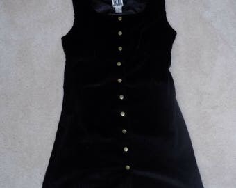90's Black Snap Front Corduroy Mini Dress