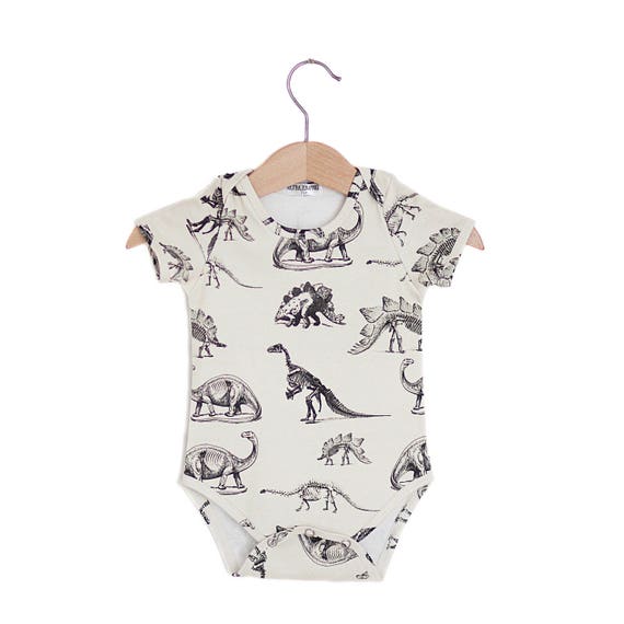 Cream Dinosaur Organic Baby Onesie baby onesie baby