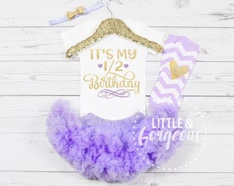 Girls Half Birthday Outfit, Half Birthday Outfit, Girls One Half Birthday Onesie, Half Birthday Onesie, Purple Gold Birthday Outfit, Tutu