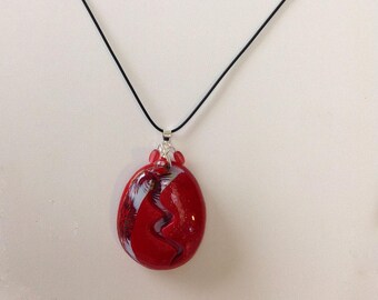 Necklace "emergence", polymer clay, red, Oval Pendant