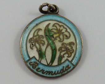 Bermuda White Enamel Flowers Sterling Silver Vintage Charm For Bracelet