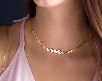 Custom Choker Necklace-Gold Name Necklace-Personalized Choker Necklace- Graduation Gift-Bridesmaid Gift-Name Choker - Gothic Name Choker