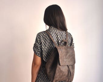 Faux Leather Dark Brown Backpack - Vegan Backpack - Water Resistant - Vegan Leather - Rustic Leather - Distressed Leather - Boho Bag - Gifts