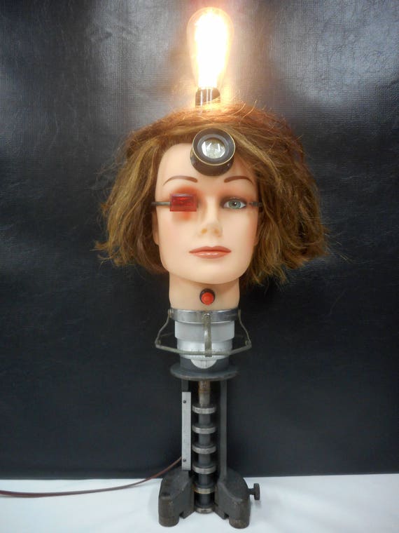 Steampunk Android Mannequin Head Lamp 2 Feet Tall Cadillac
