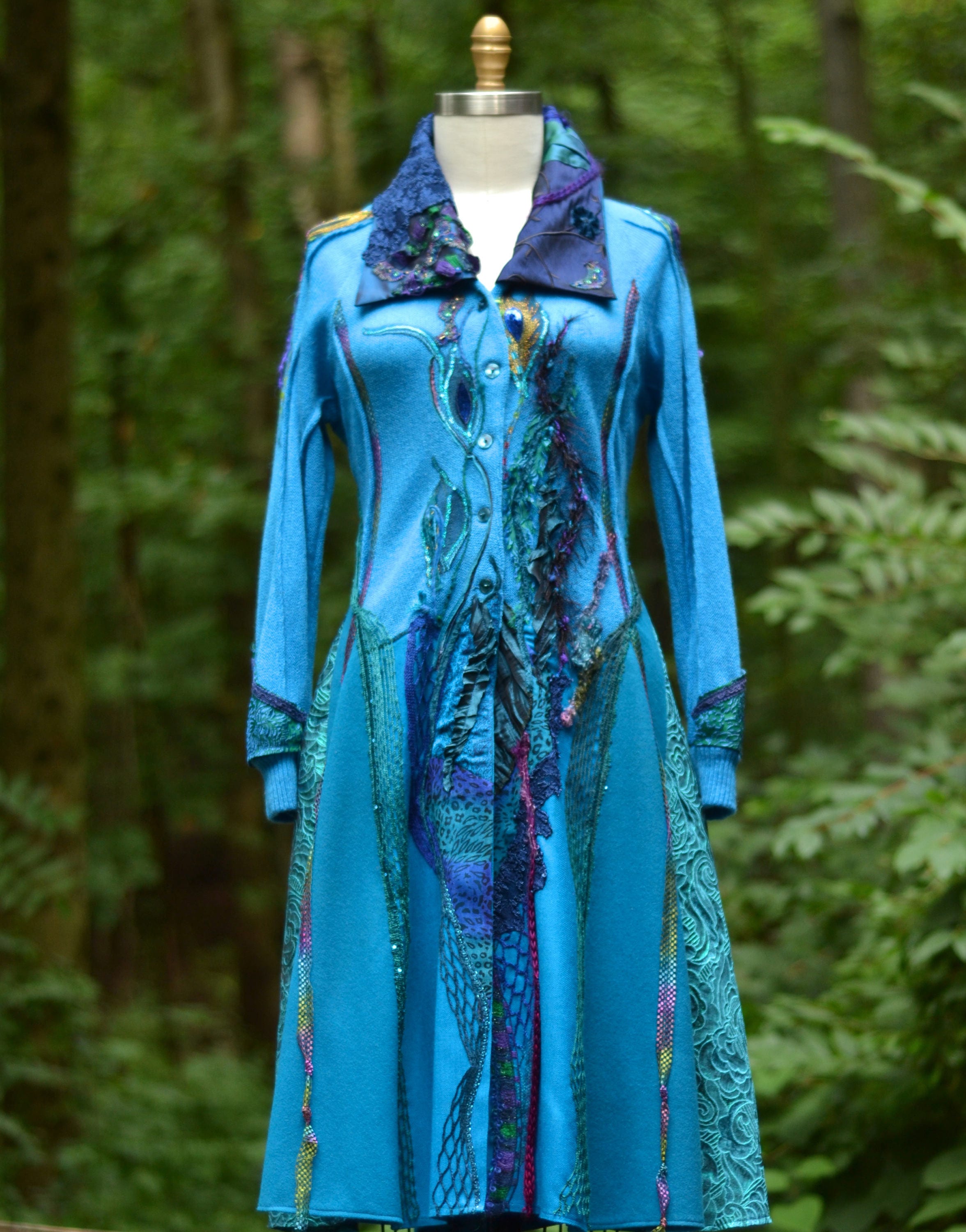 Peacock long sweater COAT eco Fantasy fashion in size