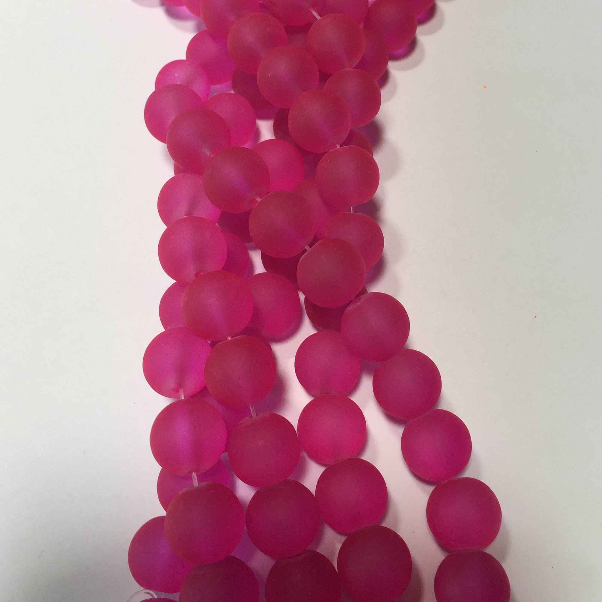 Hot Pink Sea Glass Beads 12mm Round 1/2 Strand 17 Beads from