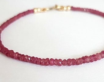 Red Ruby Beaded Bracelet, Beaded Bracelet, Ruby Jewelry, Handmade Bracelets, July Birthstone, Stacking Gemstone Bracelets, Venexia Jewelry