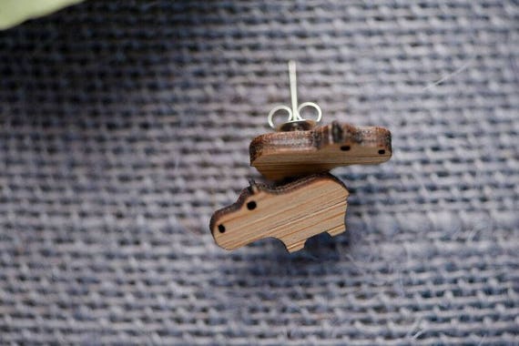 Bamboo Hippo Earrings - Surgical Steel Hypoallergenic Hippopotamus Studs - Free Postage Sensitive Earrings