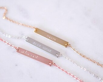 Name Bar Necklace, Gold Bar Necklace, Personalized Name Plate Necklace, Name Bar Necklace, Name Necklace, Bridesmaid Gift, Anniversary Gift