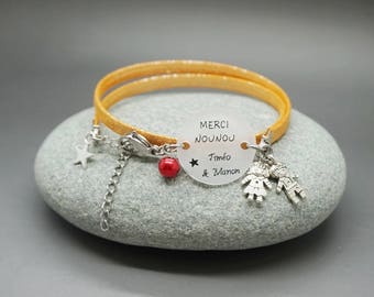 bracelet orange cabochon "Merci Nounou" + prénom étoile garçon fille personnalisable - babysitter gift