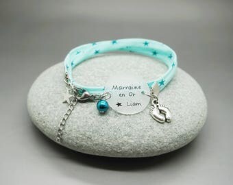bracelet liberty cabochon "Marraine en Or" petit pied personnalisable