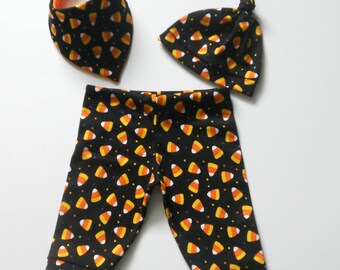 Candy Halloween Leggings, Knot Hat, Headband, Bandana Bib Set Baby or Toddler Boy/Girl, Halloween Clothes Boy Girl, Baby Halloween Outfit