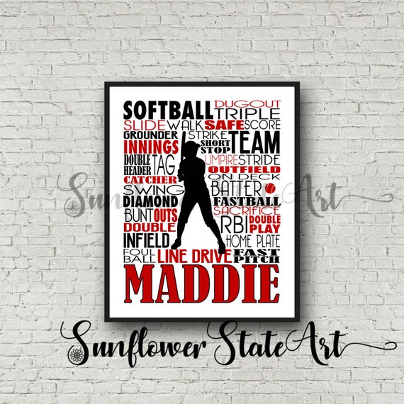 Personalized Softball Poster Typography Softball Gift Ideas