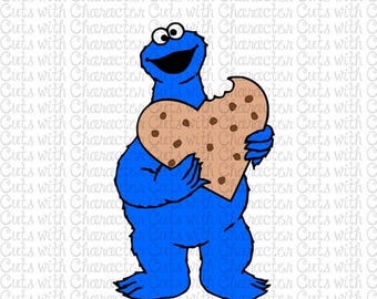 ON SALE Cookie Monster with Heart Sesame Street layered SVG Dxf and Png Files for Cutting Machines Silhouette, Cricut or Scan 'N' Cut