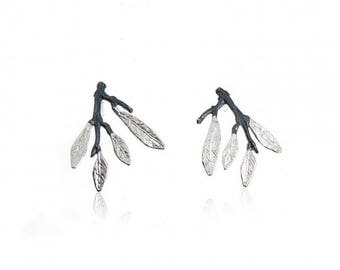 Handmade Sterling Silver Olive Branch Dangle Earrings
