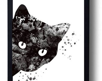 SUMMER SALE Cat watercolor art print Black cat painting cat poster Animal watercolor painting Home wall art Woman cat print Wall hanging Cat