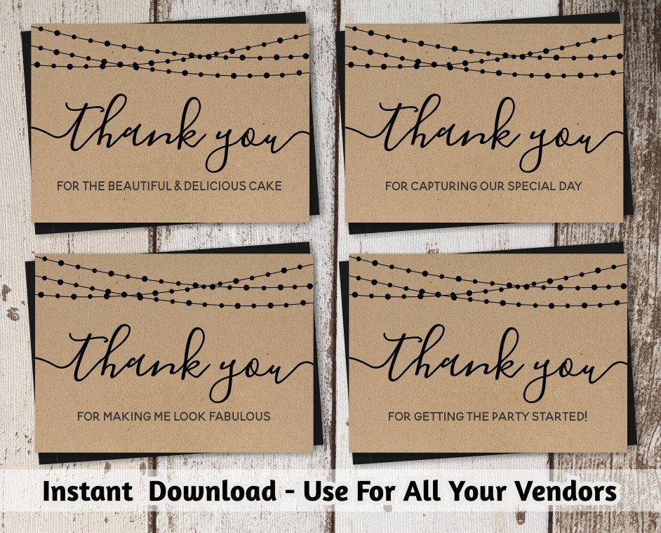 Wedding Vendor Thank You Card Template Printable Tip Card