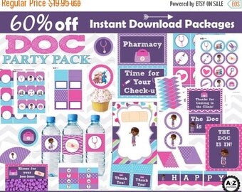 60% OFF Doc McStuffins Birthday Party Package, over 100 items, Instant Download, bundle, Invitation, Set, Download, Doc Party Printables, c