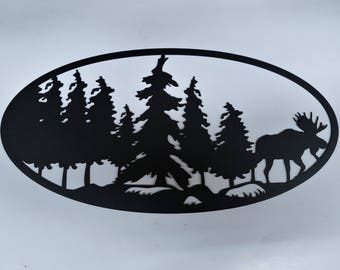 MOOSE landscape metal art oval. Powder coated for indoors and outdoors. Great for anywhere in the house or man cave.