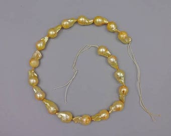 SUMMER SALE Natural Nucleated Baroque Cultured Freshwater Pearl, Flame ball 11-12mm of Diameter Full Strand