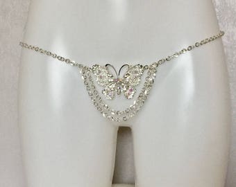 Sexy belly chain, body chain, sexy belt with butterfly embellishment, matching necklace available