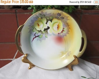 Meito China Handled Bowl Vintage 1940's Handpainted Yellow Rose Japan Serving Dining Gold Gilt Collectible Home Decor - Kit0174