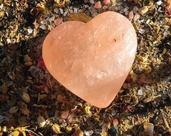 Pink Himalayan Salt Heart. Herbal Sachet. Crystal Decor. Sacred Space.