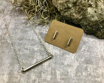 Bar Necklace, Sterling Silver Bar Necklace, Silver Bar Necklace, Bar Necklace, Silver Bar Earrings, Sterling Bar Earrings, Bar Earrings