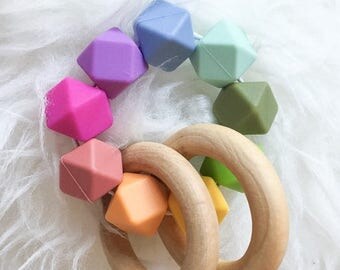 SUMMER SALE Wooden Teething Toy Baby Gift Wooden Teether Waldorf Toy Montessori Baby Toy Sensory Teether