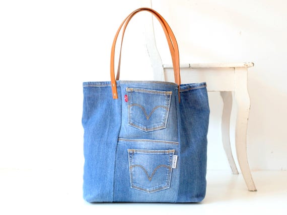 Denim bag Levi's with with leather straps denim tote bag