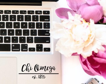 Chi Omega Script Year Founded Laptop Yetti Camelbak Sticker