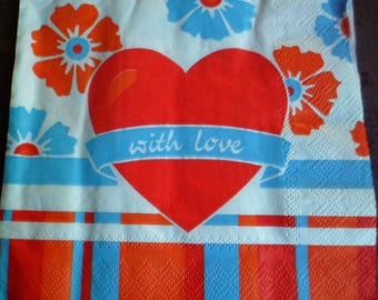 4 heart paper napkins, paper napkin love