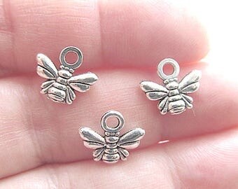 15 Bee Charms Antique Silver Tone Pendants 11mm x 10mm Double sided Zinc Alloy CS-0198