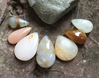 Peruvian opal briolettes, opal beads, smooth opal, colorful opal, muted, bead sampler, variety, mix, sample