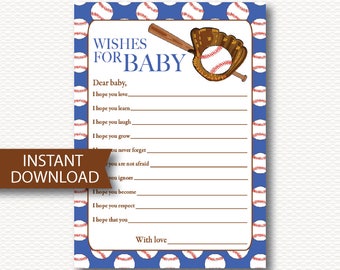 Wishes for Baby, BASEBALL Baby Shower Game, Instant Download, Cute, Baseball, Bat, Sports, Red, Blue, DYI, Printable, Baby Boy, B102