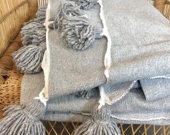 Pom Pom Blanket Grey, Morocco