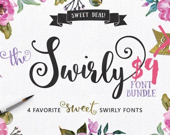 Swirly Font Bundle, Hand Made, Sweet Price, Commercial Download