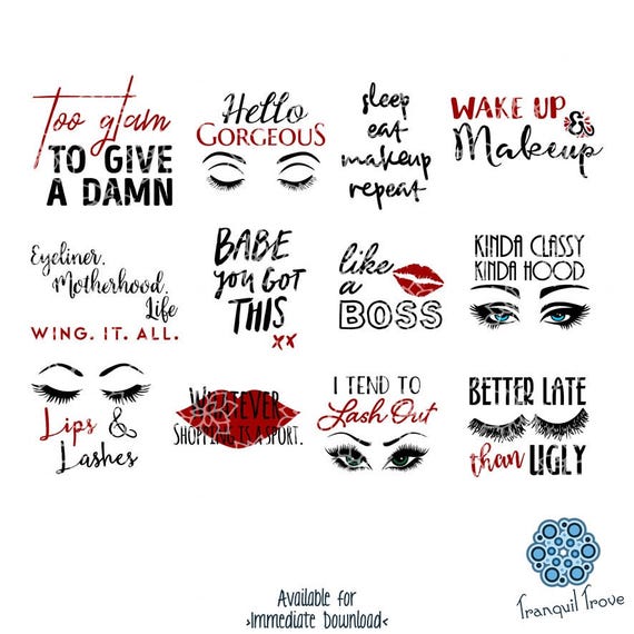 Download SVG & DXF design Set of 12 Too Glam Hello Gorgeous Lips