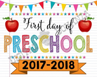 First Day of Preschool Sign, Instant Download, First Day of School Color Notebook, Back To School, Notebook Sign DIY, Pre School, Printable