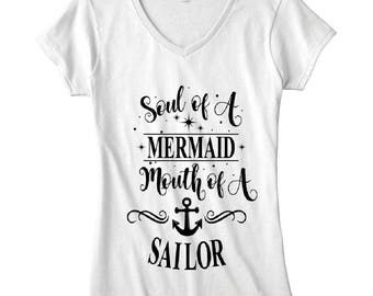 Soul of a mermaid mouth of a sailor Anchor Nautical hippie hip Motherhood Womens tee mommy shirt ladies tshirt black top