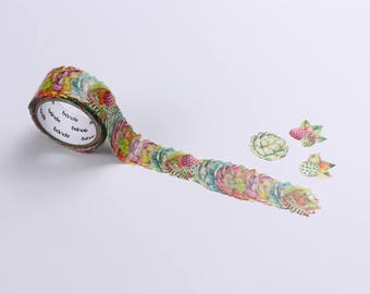 Bande BDA255- succulent plants masking roll stickers washi 200pieces flower washi tape Made in Japan