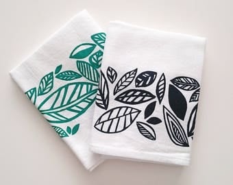 100% Cotton Tea Towel - Leaves Screen Print Pattern