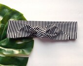 SUMMER SALE - Black and White Stripe - Headband Headscarf Neckscarf