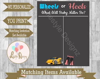 Wheels or Heels Gender Reveal Voting Board- Gender Reveal Party - Sex Reveal - Wheels or High Heels - Pink or Blue - Printable