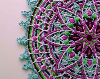 Overlay Crochet Mandala Pattern, Crocheted Home Decor, Fiber Art Wall Hanging, Decorative Crochet Doily Pattern, Textile Art